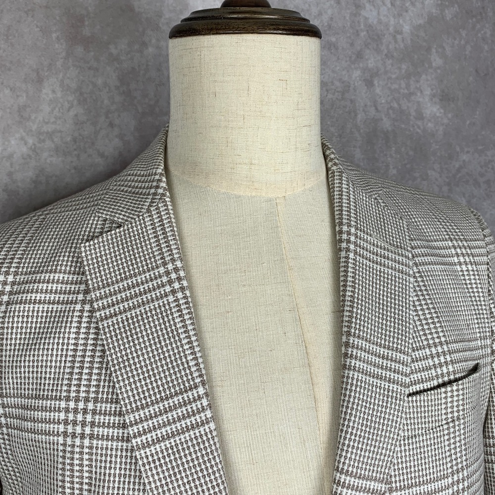 Hugo Boss Linen Blazer Jacket Men 38R Windowpane Sport Coat Unlined - Picture 3 of 16